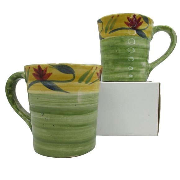 Elizabeth by Pier 1 Imports Handpainted Stoneware Cups Mugs NEW RARE - Picture 1 of 6